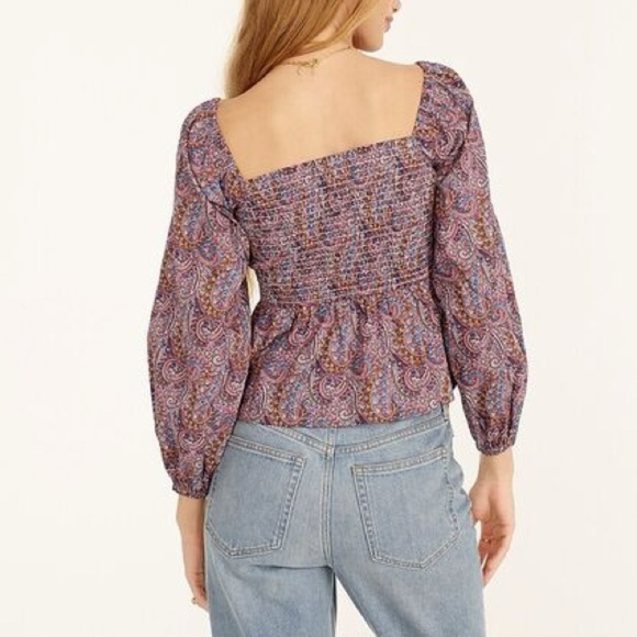 J.Crew Liberty London Puff-sleeve Smocked Top in Tropical Prince Paisley Print - Picture 2 of 6